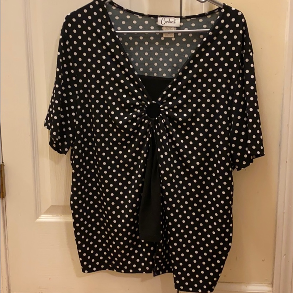 Black white polka dot surpluses top